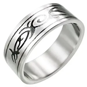 Ocelový prsten s motivem TRIBAL - Velikost: 56