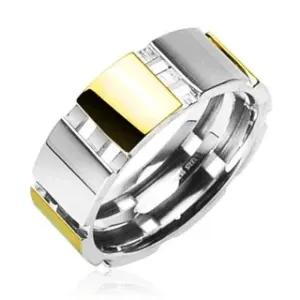 Ocelový prsten se zlatými částmi - Velikost: 58