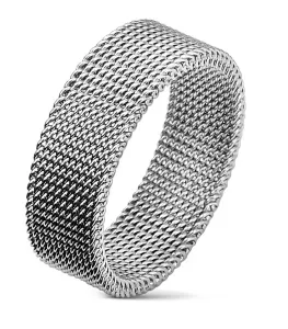 Ocelový prsten stříbrné barvy s vyplétaným síťovaným vzorem, 8 mm - Velikost: 48