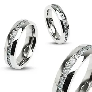 Ocelový prsten stříbrné barvy - symbol nekonečna, zirkony - Velikost: 54