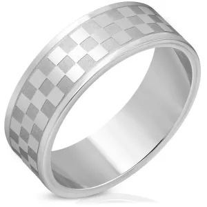Ocelový prsten ve stříbrném odstínu - matné a lesklé čtverce, 8 mm - Velikost: 68
