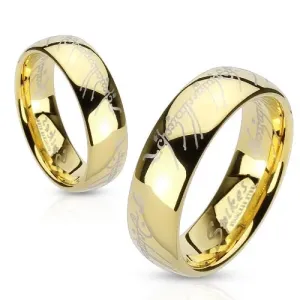 Ocelový prsten zlaté barvy, písmo z Lord of the Rings - Velikost: 53
