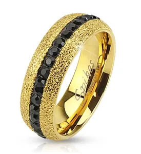 Ocelový prsten zlaté barvy, třpytivý, se zirkonovým pásem, 6 mm - Velikost: 65