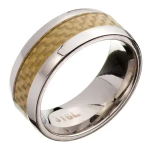 Prsten z oceli - obroučka, žlutý karbonový pás - Velikost: 65