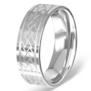 Stříbřitý prsten z chirurgické oceli s gravírovaným keltským uzlem - Velikost: 69