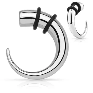 Expander z chirurgické oceli - hák stříbrné barvy s černými gumičkami - Tloušťka piercingu: 2,4 mm
