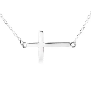 Náhrdelník ze stříbra 925, jemný řetízek, přívěsek ve tvaru plochého lesklého kříže #4788065