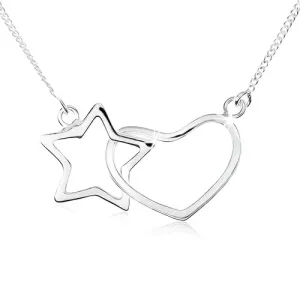 Náhrdelník ze stříbra 925, kontura hvězdy a symetrického srdce