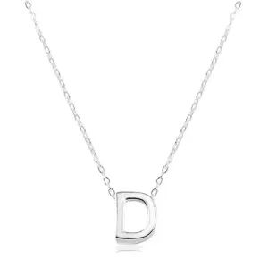 Stříbrný náhrdelník 925, lesklý řetízek, velké tiskací písmeno D