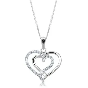 Stříbrný náhrdelník 925 - propletené hladké a zirkonové srdce