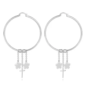 Stříbrné 925 náušnice - klasické kruhy, křížek, květy, korálky, řetízky, francouzský zámek