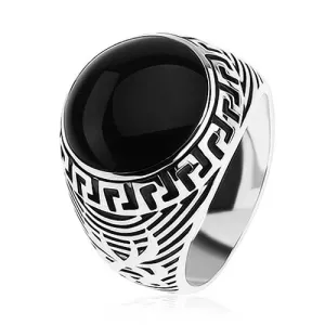 Prsten ze stříbra 925, černý glazovaný kruh, ornament řeckého klíče - Velikost: 57