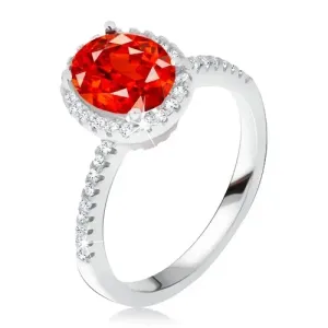Prsten ze stříbra 925, vystouplý zirkonový kotlík, červený kámen - Velikost: 50