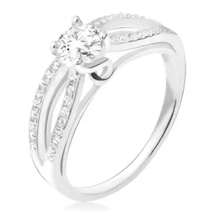 Prsten ze stříbra 925, zirkonové elipsy, čirý okrouhlý kamínek - Velikost: 50
