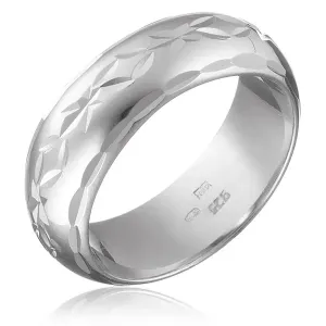 Stříbrný prsten 925 - gravírovaný pás květů s lístky, oblý povrch - Velikost: 54