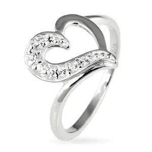 Stříbrný prsten 925 - nepravidelné srdce se zirkonovou polovinou - Velikost: 57