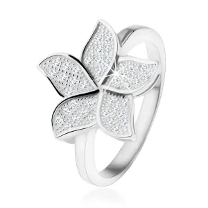 Stříbrný prsten 925, třpytivý zirkonový květ čiré barvy - Velikost: 59