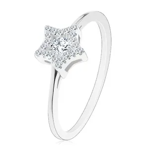Zásnubní prsten ze stříbra 925, zářivá hvězdička, kulatý zirkon uprostřed - Velikost: 50