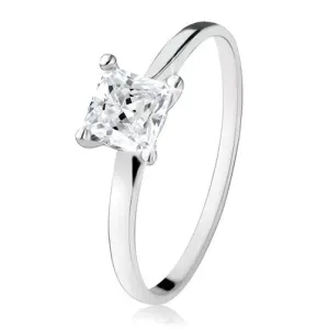 Zásnubní prsten ze stříbra 925, zirkonový čtverec, úzká ramena - Velikost: 50