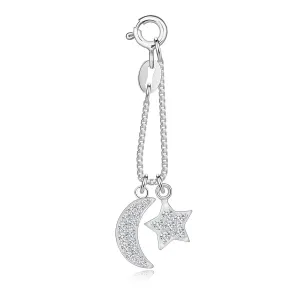 Přívěsek ze stříbra 925 - půlměsíc, hvězda, kulatý zirkon, krátký řetízek
