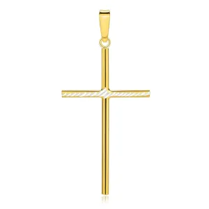 Stříbrný přívěsek 925 - zlato a stříbro, latinský kříž, šikmé proužky