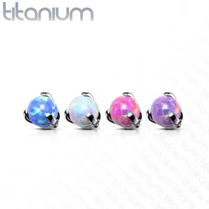Hlavička z titanu, kulička v pouzdře, syntetický opál, závit, různé barvy, 4 mm - Barva piercing: Fialová