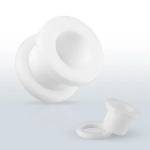 Bílý akrylový tunel do ucha - hladký povrch, šroubovací upevnění - Tloušťka : 14 mm
