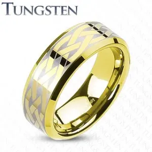 Wolframový prsten s keltským uzlem zlaté barvy - Velikost: 57