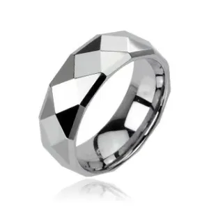 Wolframový prsten stříbrné barvy s broušenými kosočtverci, 6 mm - Velikost: 51