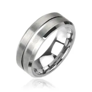 Wolframový prsten stříbrný broušený - Velikost: 59