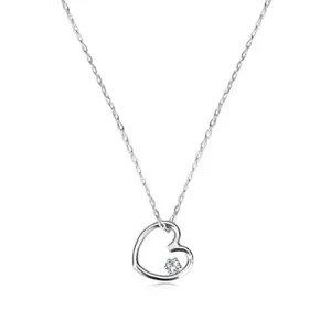 Diamantový náhrdelník z bílého zlata 585 - kontura srdce s briliantem