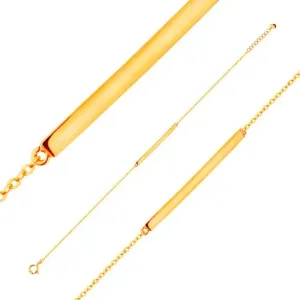 Náramek ze žlutého 14K zlata - lesklý úzký pás, řetízek z oválných oček, 185 mm