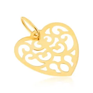 Přívěsek ve žlutém 14K zlatě - pravidelné vyřezávané srdce, ornamenty