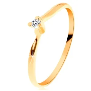 Blýskavý prsten ze žlutého 14K zlata - čirý broušený diamant, tenká ramena - Velikost: 49
