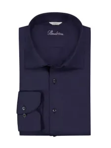 Nadměrná velikost: Stenströms, Jednobarevná košile z dvojmo skané (two fold) super bavlny Námořnická Modrá #5276315