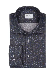 Nadměrná velikost: Stenströms, Vzorovaná košile z dvojmo skané (two fold) super bavlny Námořnická Modrá #5276232