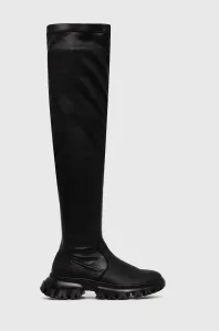 Kozačky Steve Madden dámské, černá barva, na plochém podpatku