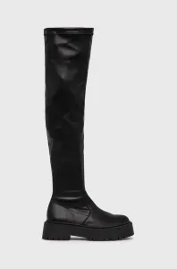 Kožené kozačky Steve Madden dámské, černá barva, na plochém podpatku #1955273