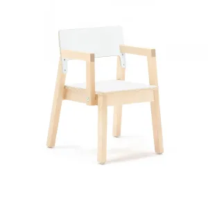 Dětská židle LOVE, s područkami, výška 350 mm, bříza, bílá