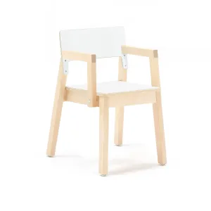 Dětská židle LOVE, s područkami, výška 380 mm, bříza, bílá