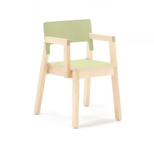 Dětská židle LOVE, s područkami, výška 380 mm, bříza, zelená