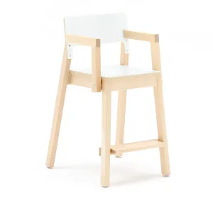 Vysoká dětská židle LOVE, s područkami, výška 500 mm, bříza, bílá