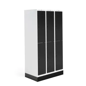Šatní skříňka ROZ, 3 sekce, 6 boxů, se soklem, 1890x900x550 mm, černá