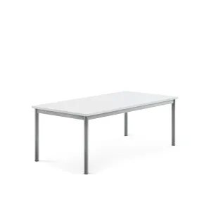 Stůl BORÅS, 1400x700x500 mm, stříbrné nohy, HPL deska, bílá
