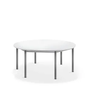 Stůl BORÅS, Ø1200x500 mm, stříbrné nohy, HPL deska, bílá