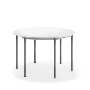 Stůl BORÅS, Ø1200x720 mm, stříbrné nohy, HPL deska, bílá