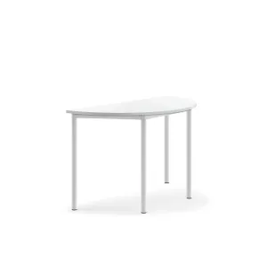 Stůl BORÅS, půlkruh, 1200x600x720 mm, bílé nohy, HPL deska, bílá