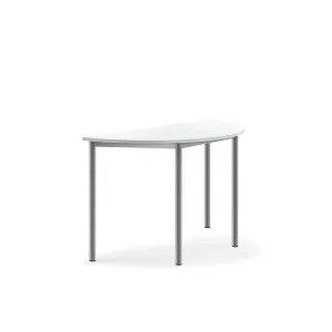 Stůl BORÅS, půlkruh, 1200x600x720 mm, stříbrné nohy, HPL deska, bílá