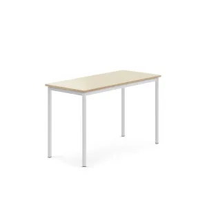 Stůl SONITUS, 1200x600x760 mm, bílé nohy, HPL deska tlumící hluk, bříza