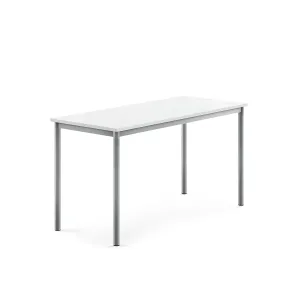 Stůl SONITUS, 1400x600x720 mm, stříbrné nohy, HPL deska tlumící hluk, bílá